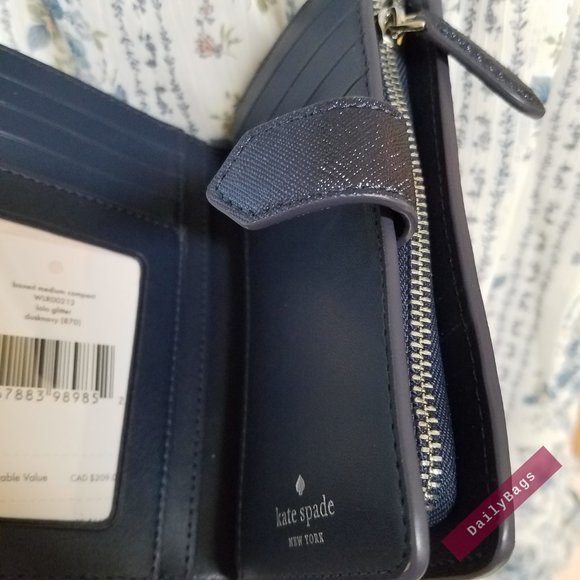 DUSK NAVY BOXED COMPACT WALLET LOLA KATE SPADE - Picture 6 of 13